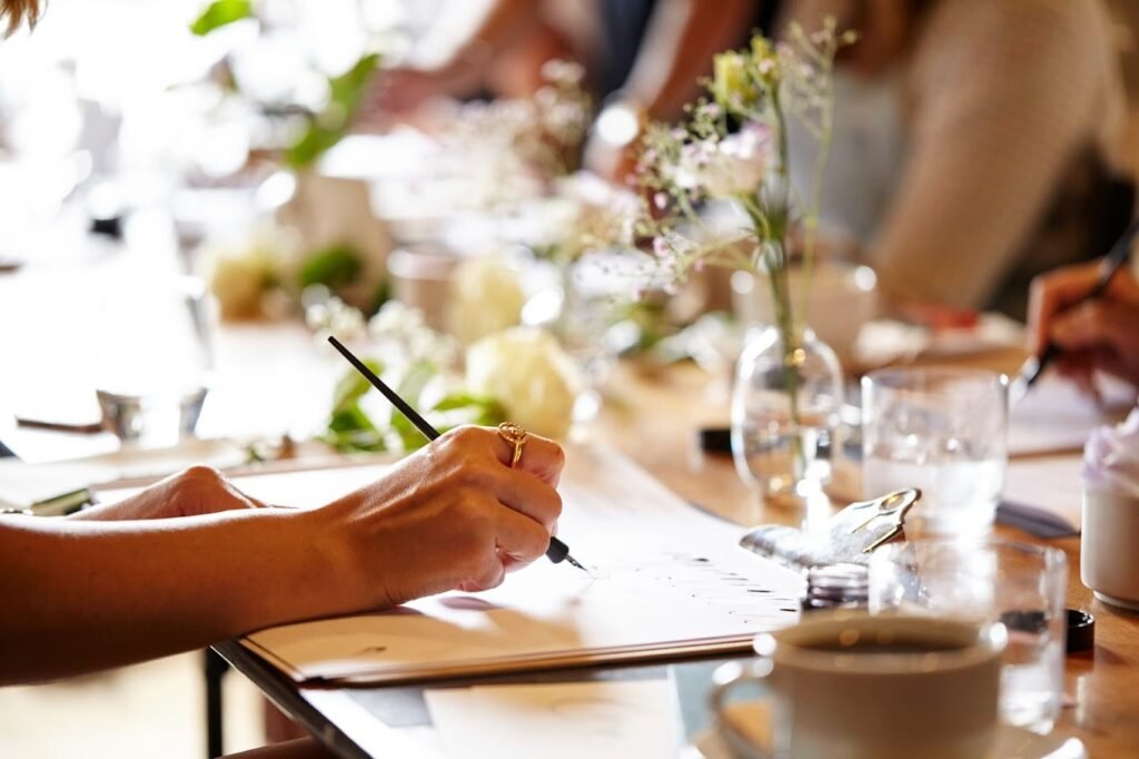 Student attending a London Calligraphy Class for Beginners at The Art Workers’ Guild in Bloomsbury