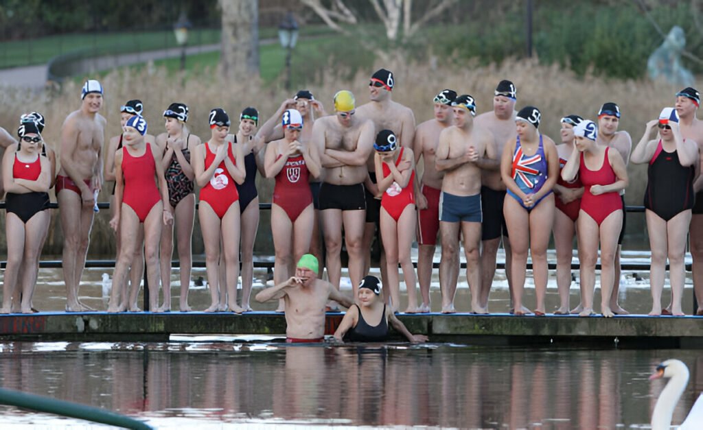 Swimmers competing in the historic Peter Pan Cup at Hyde Park’s Serpentine Lake on Christmas Day Swimmers participating in the Peter Pan Cup race at Hyde Park’s Serpentine Lake on Christmas morning