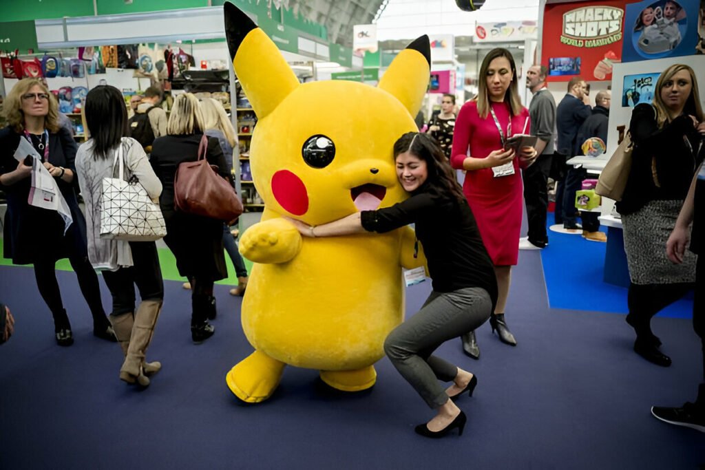 Visitor enjoying a special moment hugging Pikachu at Pokémon Center London 2025 Visitor hugging a Pikachu plush at the Pokémon Center London enjoying an unforgettable experience with the iconic Pokémon mascot