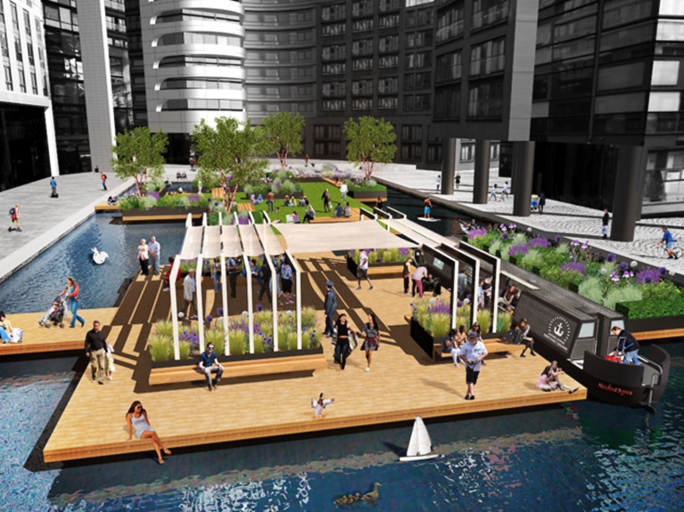 Floating Park at Paddington Basin A unique floating park on the water at Paddington Basin