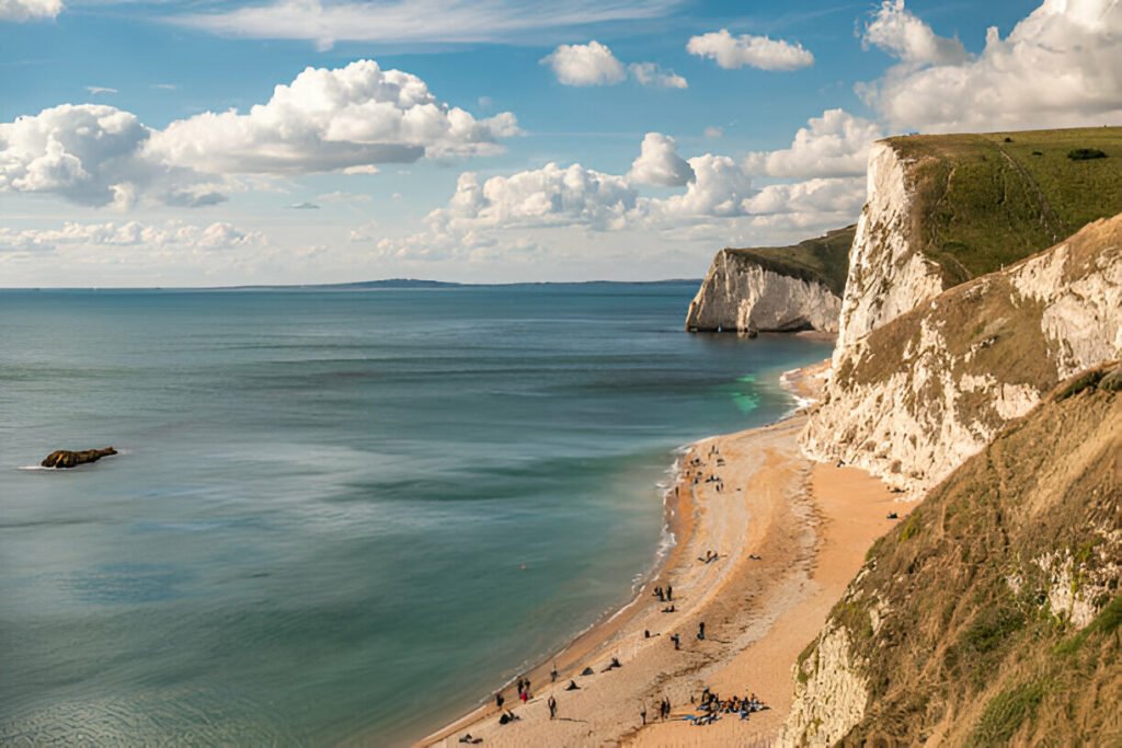 Jurassic Coast in Dorset, UK, featuring stunning cliffs, rock formations, and ancient fossils. Stunning cliffs and rock formations along the Jurassic Coast in Dorset, a UNESCO World Heritage Site.